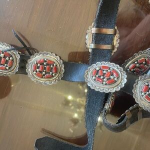 Navaho sterling silver  and coral western conch belt.